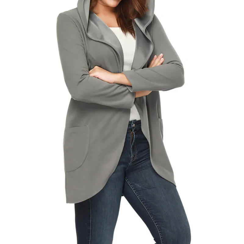 Модные женские толстовки одноцветные пальто флисовая куртка с капюшоном осенняя