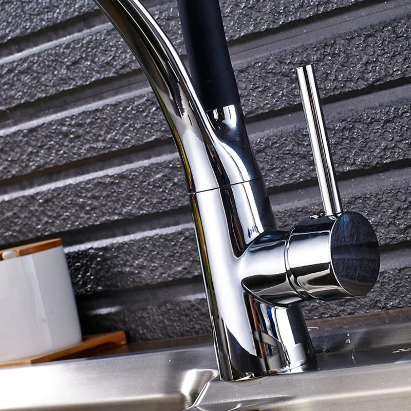 

Black Chrome Kitchen Sink Faucet Swivel Pull Down Kitchen Faucet Sink Tap Mounted Deck Bathroom Mounted Hot and Cold Water Mixer