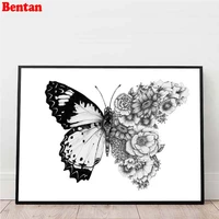 5d diy diamond full square drill butterfly flower painting rhinestone embroidery mosaic pictures cross stitch black white art