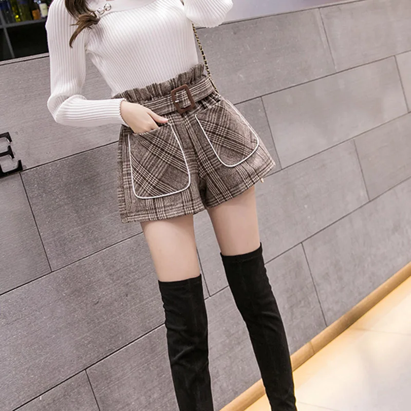 Женские шорты с карманами и рюшами летние байкерские поясом шерстяные размера