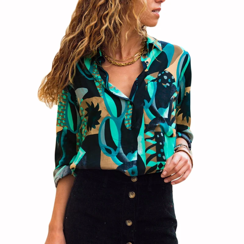 

New Spring Autumn Women Tops and Blouses Green Fashion Turan Down Collar Office Lady Long Sleeve Chiffon Button Up T-shirts XXXL