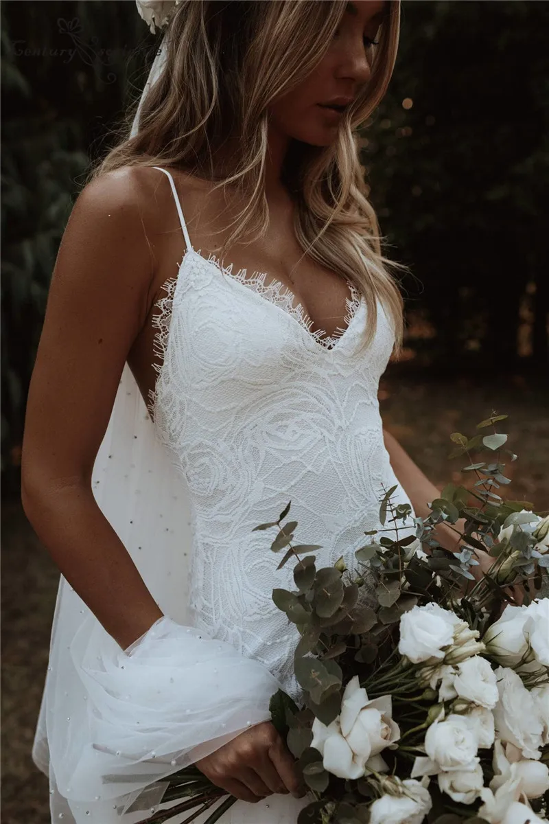 cheap wedding dresses Boho Mermaid Wedding Dress Lace Spaghetti Straps Backless Beach Bride Dresses Sexy Bohemian Bridal Gown Vestido De Noiva Elegant dresses for wedding