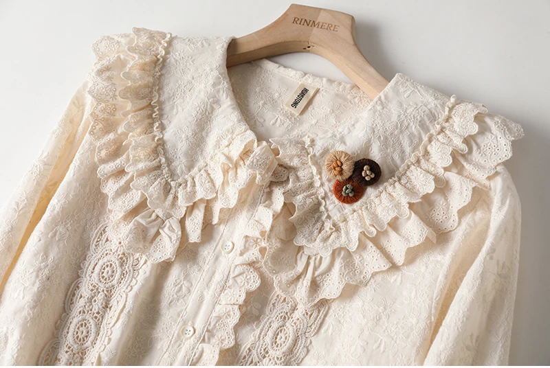 Новая Осенняя хлопковая рубашка в японском стиле с вышивкой Свободная Женская