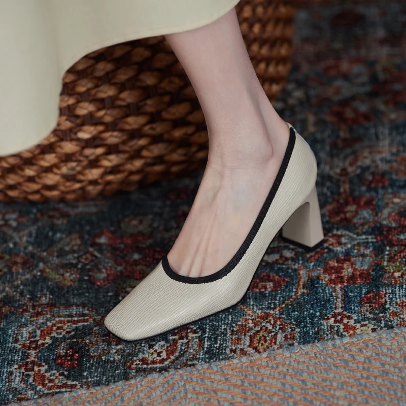 

Women pumps Soft stretch cloth shoes 22-24.5cm square toe womans shoes Sheepskin insole all-match single shoes women shoes