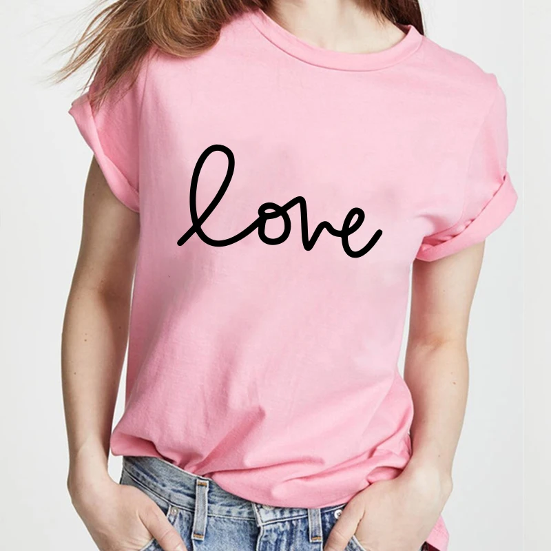 

Clothes For Women Fashion Love Letter Print Women's T-shirt Casual Pink Women T-shirts Short Sleeve Women's Clothing Tops
