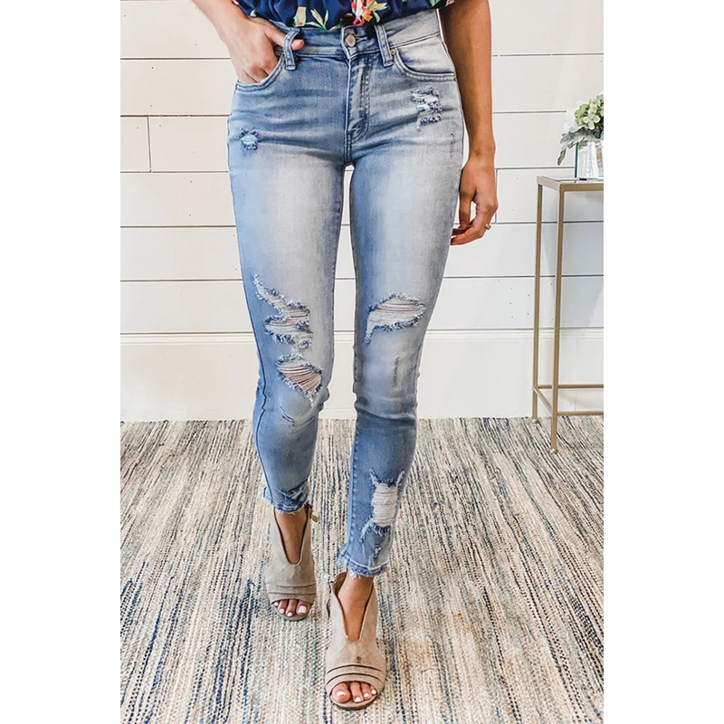 

2020 Distressed Mid Rise High Waist Jeans Femme Pantalon Mujer Pantalones Kobieta Spodnie Woman Pants Vetement Femme S-XL