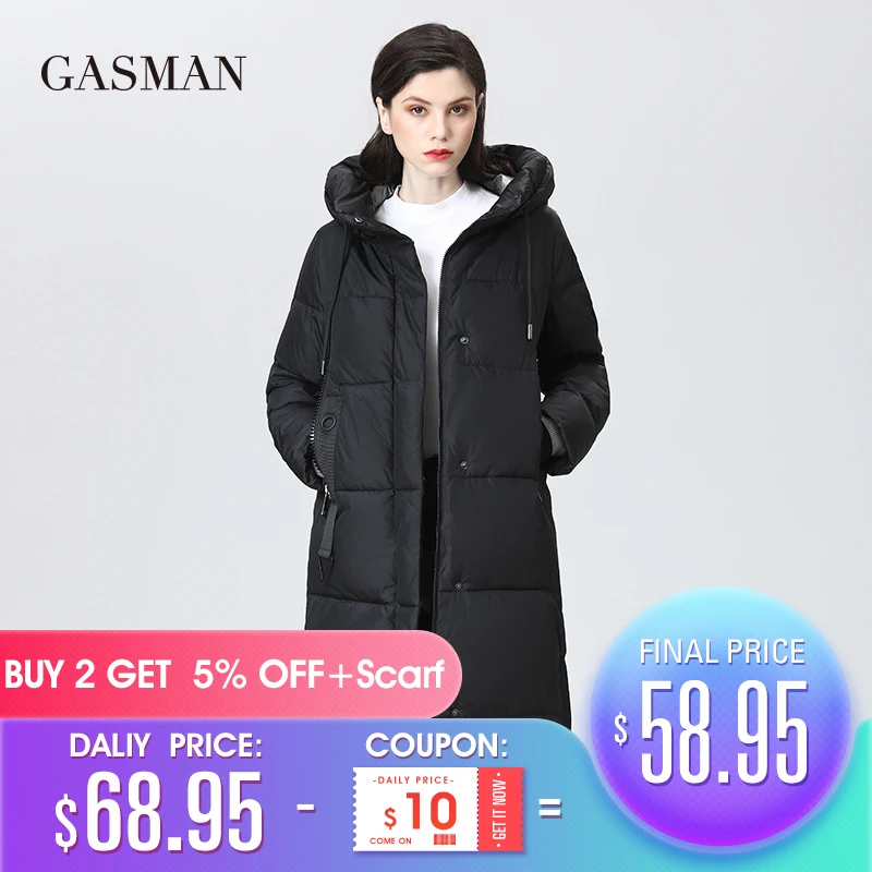 

GASMAN 2021 New women's winter jackets Brand down jacket Long black hooded classic Parkas warm outwear fashion Women coat 19670