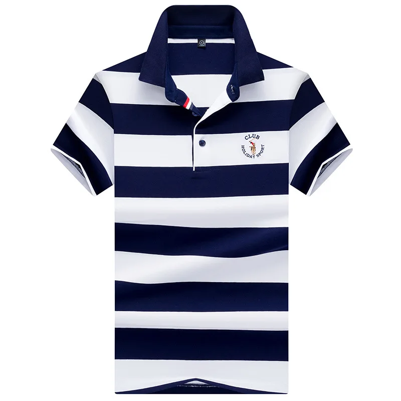 Мужская хлопковая приталенная рубашка поло в полоску с коротким рукавом|Поло| |