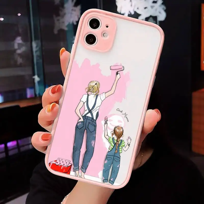 

Super Mom Baby Girl Fashion Family Phone Case For iPhone 12 11 Mini Pro XR XS Max 7 8 Plus X Matte transparent Pink Cover