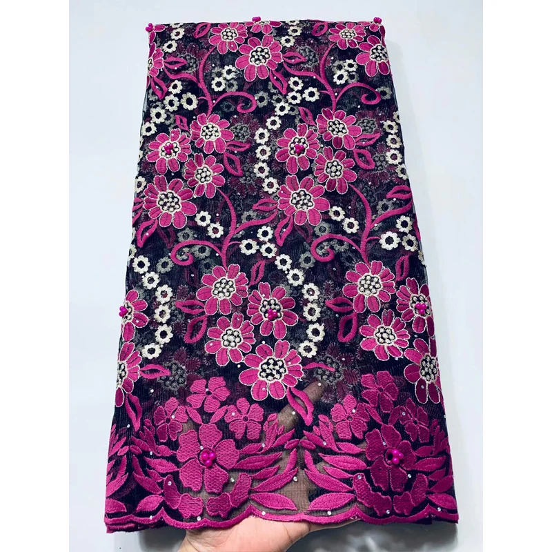 

Newest Purple African Lace Fabric Embroidered Nigerian Sequins Lace Fabric 5yards French Tulle Lace Fabric For Women Wedding