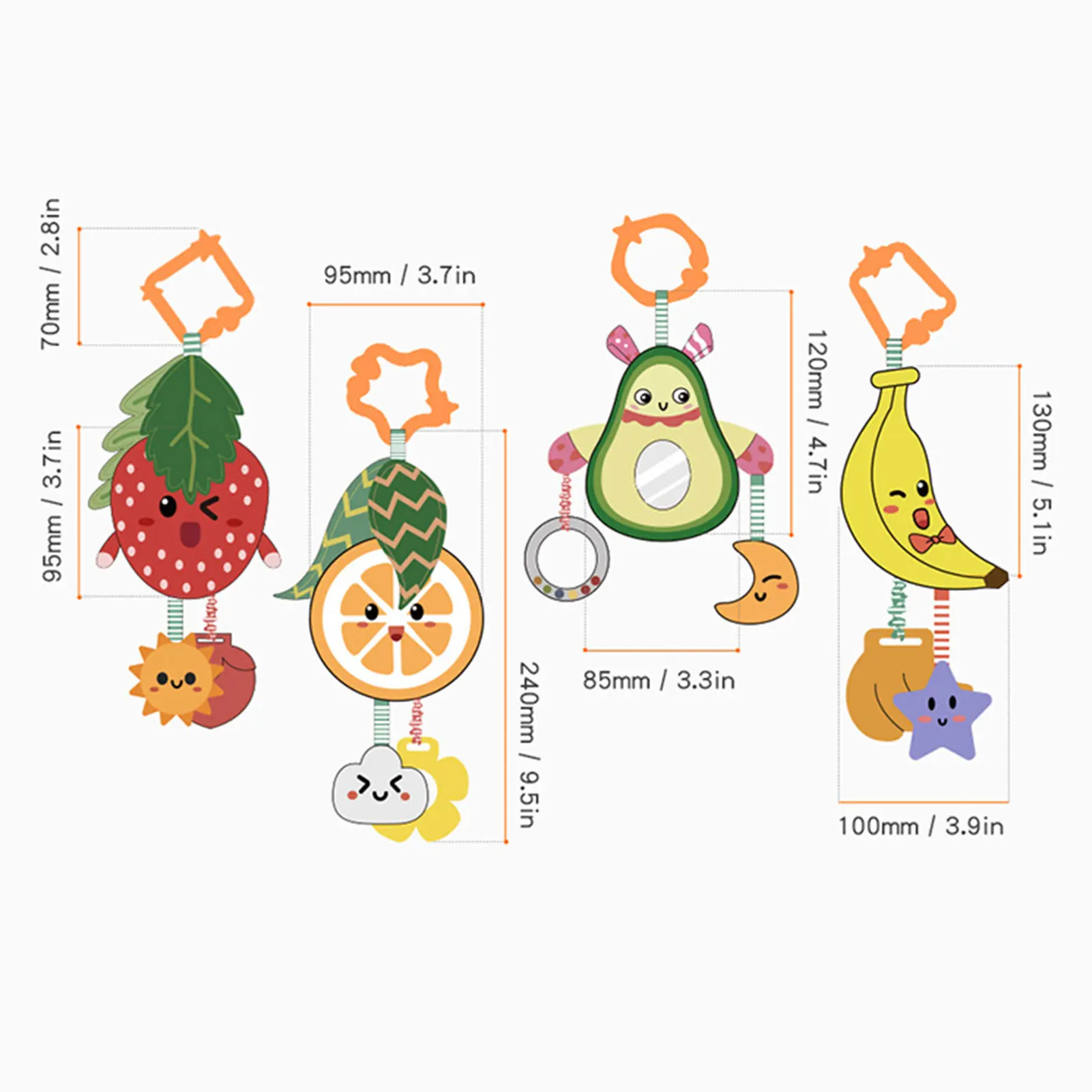 

4pcs Baby Wind Chime Stroller Pendant Comfort Plush Toys Children's Bed Crib Rattle Pendant Decorative Educational Toys