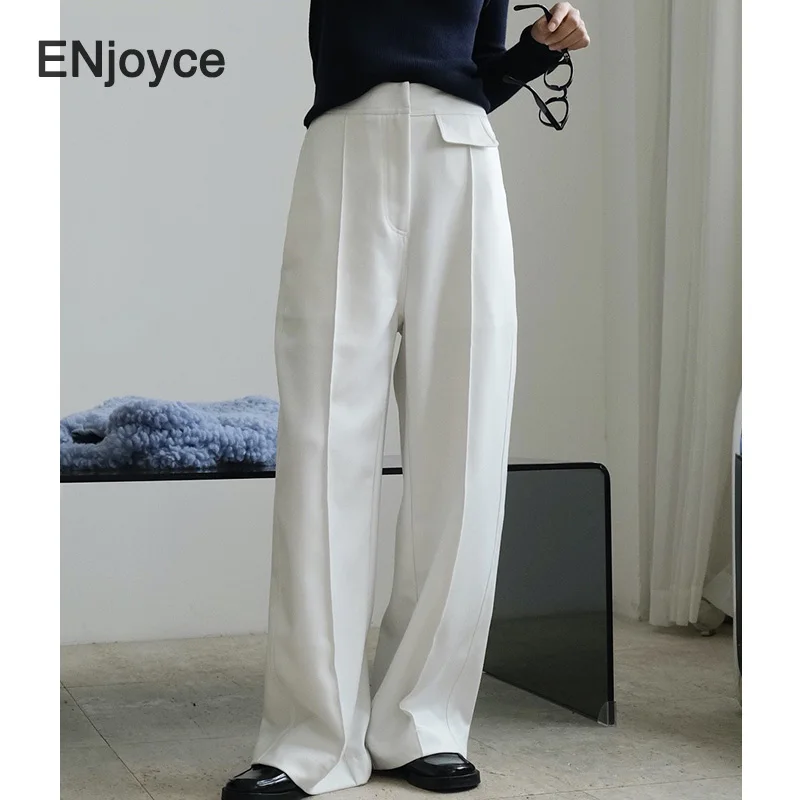 Simple White Wide Leg Pants Women High Waist Loose Pants Korean Style Fashion Ladies Straight Mopping Trousers Autumn Winter