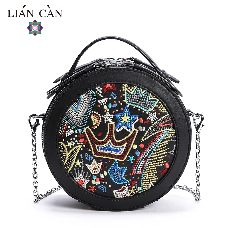 LIAN CAN круглая сумка в национальном стиле с вышивкой роскошные сумки женские