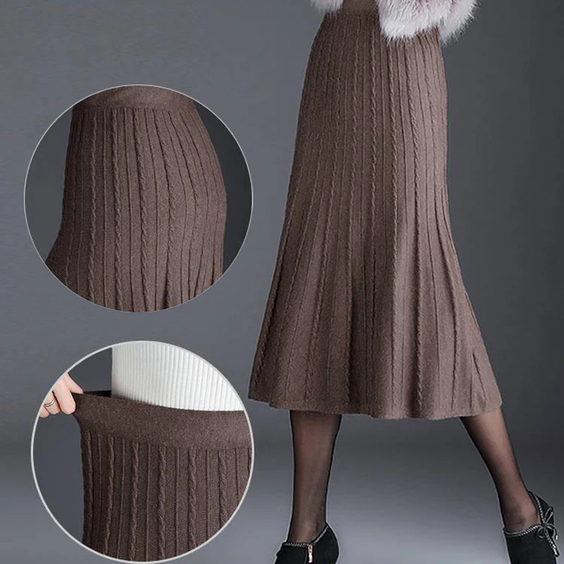 Качественная продукция кофейная вязаная прямая юбка на весну и осень