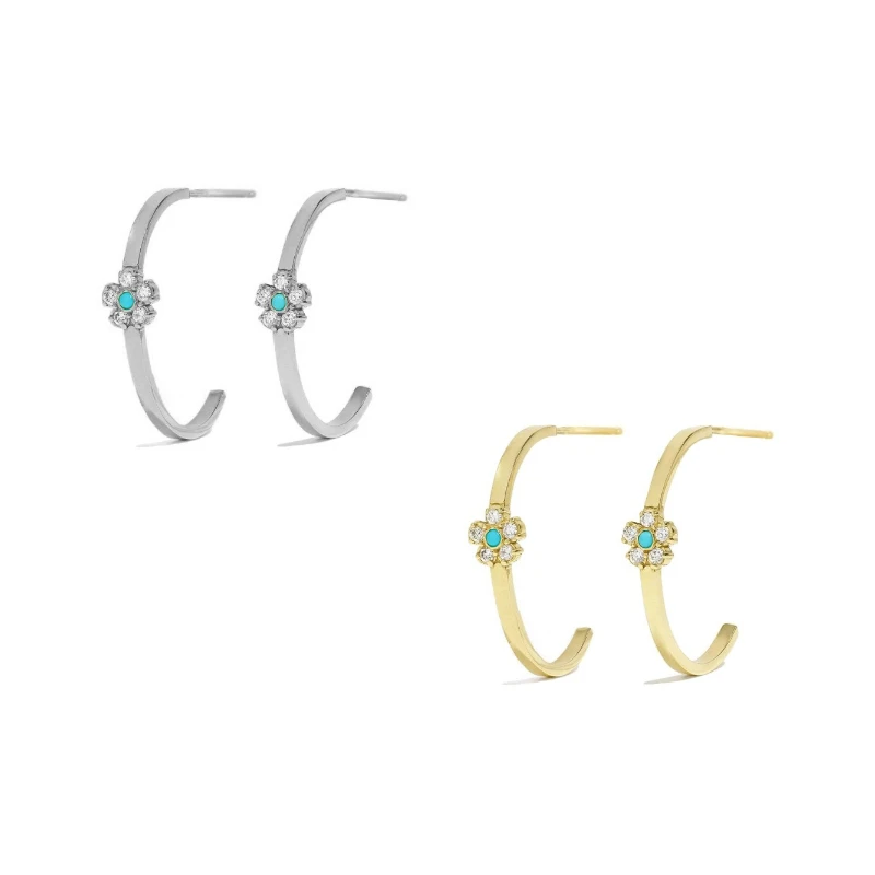 

Europe and America Turquoise Fashion Blue Flower Zircon Stud Earring Simple Shiny Crystal Earrings Jewelry Piercing Pendientes