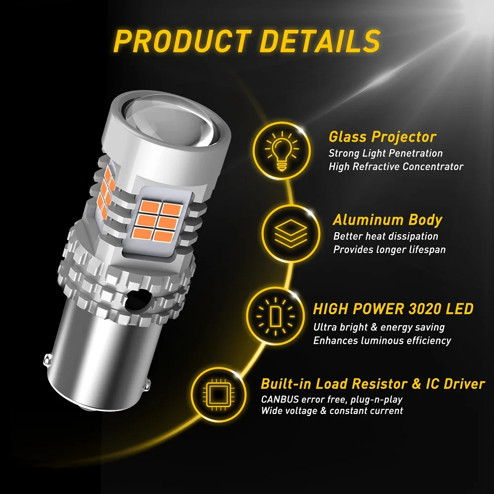 Светодиодный светильник без ошибок Canbus 1156 BA15S P21W BAU15S PY21W янтарный для VW Passat B5 POLO GOL