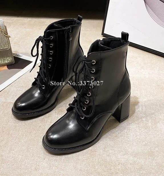 Murah Baru Tumit Tebal Wanita Semata Kaki Fashion Renda-Up Anggur Merah Beige Hitam Sepatu Bot Pendek Seksi Wanita Sepatu Dropship Wanita Sepatu Bot