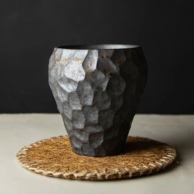 

14oz Unique Pottery Coffee Mug Black Glaze Ceramic Tea Cup Handmade Craft Vintage Kitchen Home Office Decor Gifts For Father Men