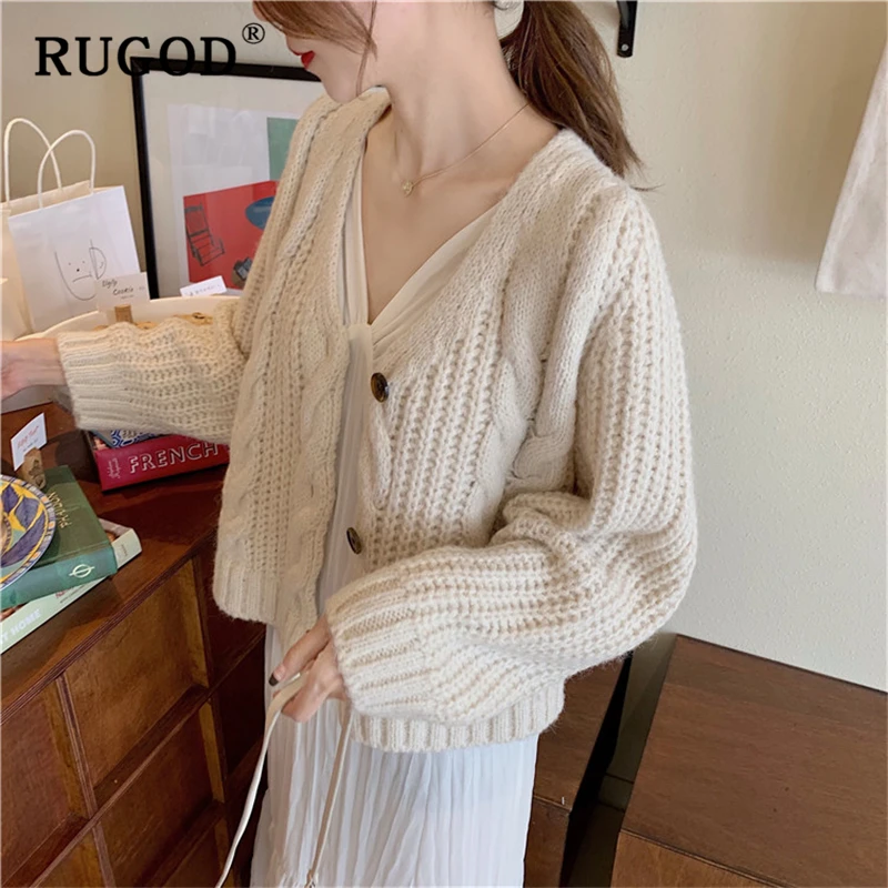 RUGOD Vintage solid knitted cardigan sweater women Elegant single-breasted twisted auturm winter clothes 2019casual coat |
