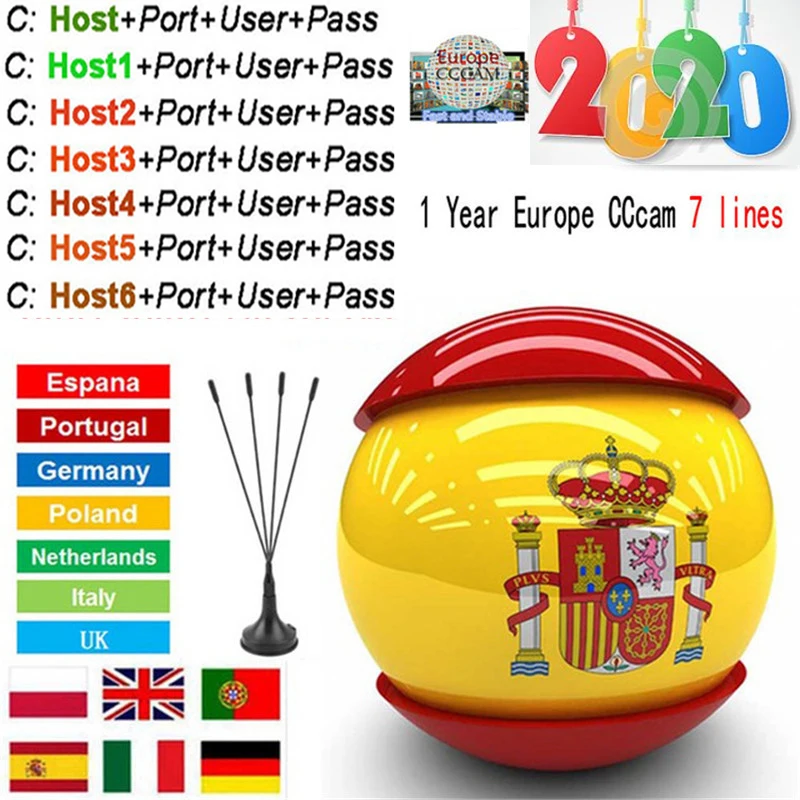 Cccam Europa 7 линий 1 год Испания используется для freesat v7 V7S V8 DVB-S2 CCcams 7Cline спутниковый ресивер Европа каналы