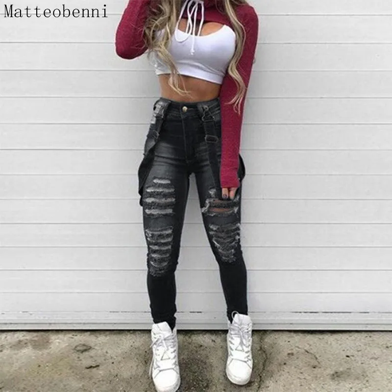 Summer Women Overalls Sexy Denim Jumpsuit Ripped Holes Casual Jeans Ladies Sleeveless Jumpsuits Hollow Out Rompers Streetwear