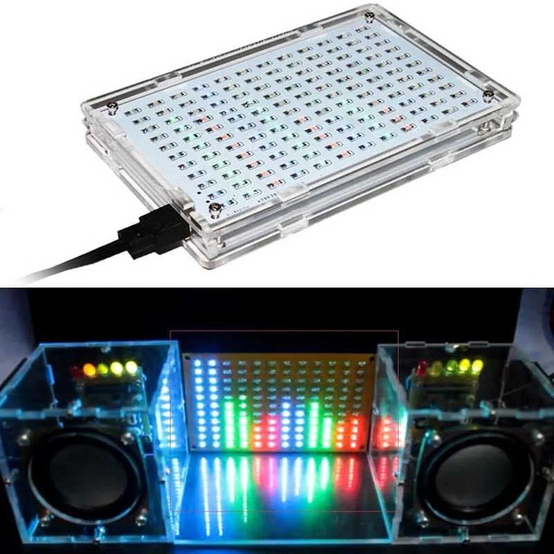 Прозрачный стерео динамик коробка DIY Kit усилитель звука с светодиодный спектром