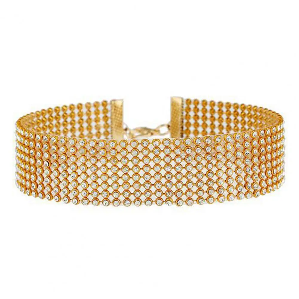 

Adjustable Wide Alloy Choker Collar Inlay Rhinestone Hip Hop Choker Necklace Fashion Jewelry