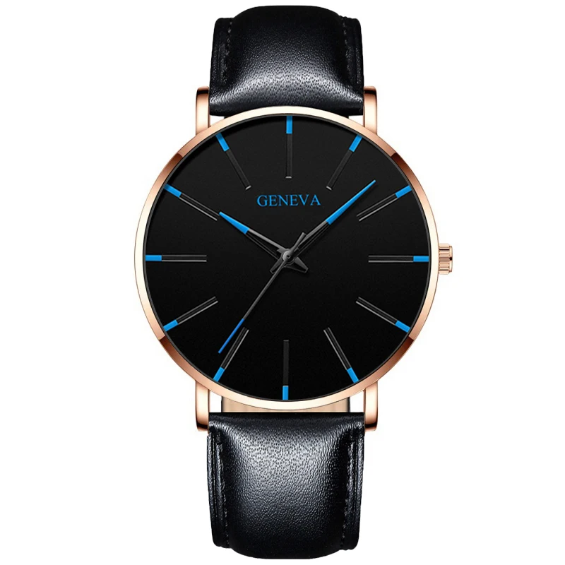 L rose gold blue Роскошные модные мужские минималистичные часы, ультра тонкие черные часы из нержавеющей стали с сетчатым ремешком, мужские деловые повседневные аналоговые кварцевые часы - Цвет: L rose gold blue