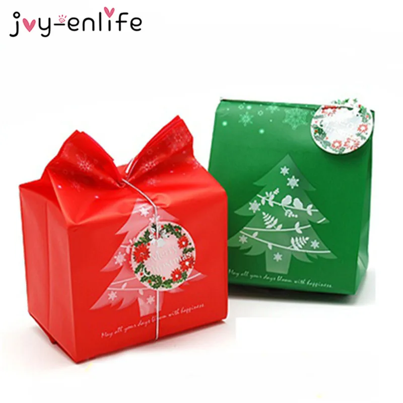 Подарочные сумки с рождественской елкой снежинками красно зеленого цвета 20 шт.