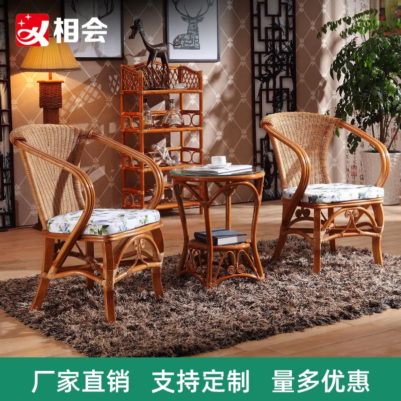 

Three-piece wicker chair balcony wicker chair living room rattan leisure chair hotel table and chair five-piece bamboo rattan