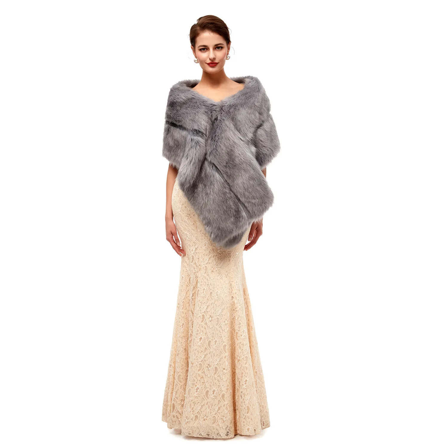 

Multi Color Winter Wedding Shawl Bridal Faux Fur Wraps Fur Fall Winter Bridal Jacket 2019 New Arrival Real Photo Pictures