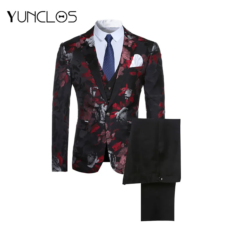 Мужской повседневный костюм с цветочным принтом зеленый фруктовый воротник из