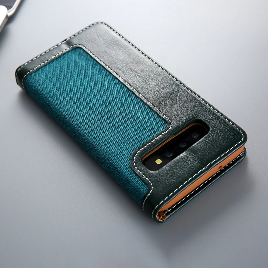 Чехол бумажник с откидной крышкой для samsung S10plus прочный Магнитный кожаный чехол