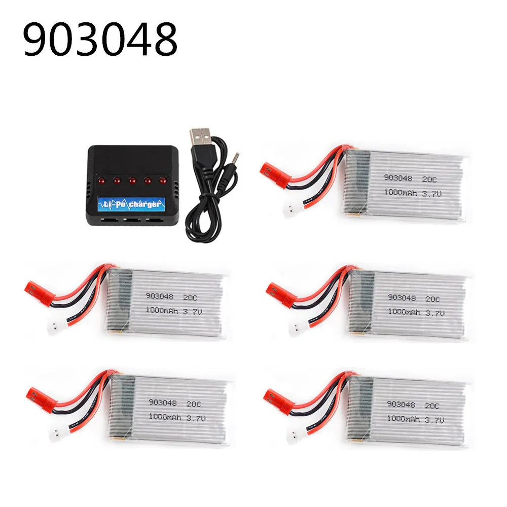 Аккумулятор 3,7 в, 1000 мА · ч, 20c, литий-полимерный аккумулятор + зарядное устройство для квадрокоптера X600 RC, запасные части, аккумулятор 903048 Дрон с перезаряжаемым аккумулятором, 1 шт.-5 шт.