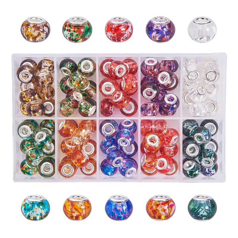 

10Pcs Large Hole Murano Spacer Beads Charms Fit Pandora Bracelet Bangle Key Chain Cord Necklace Women Hair for Jewelry Making