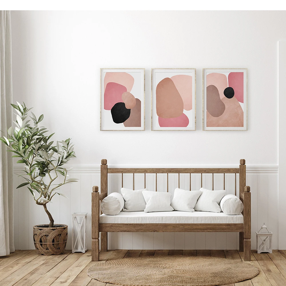 

Abstract Black Pink Canvas Painting Nordic Color Block Posters Print Modern Shapes Wall Pictures for Living Room Home Decor