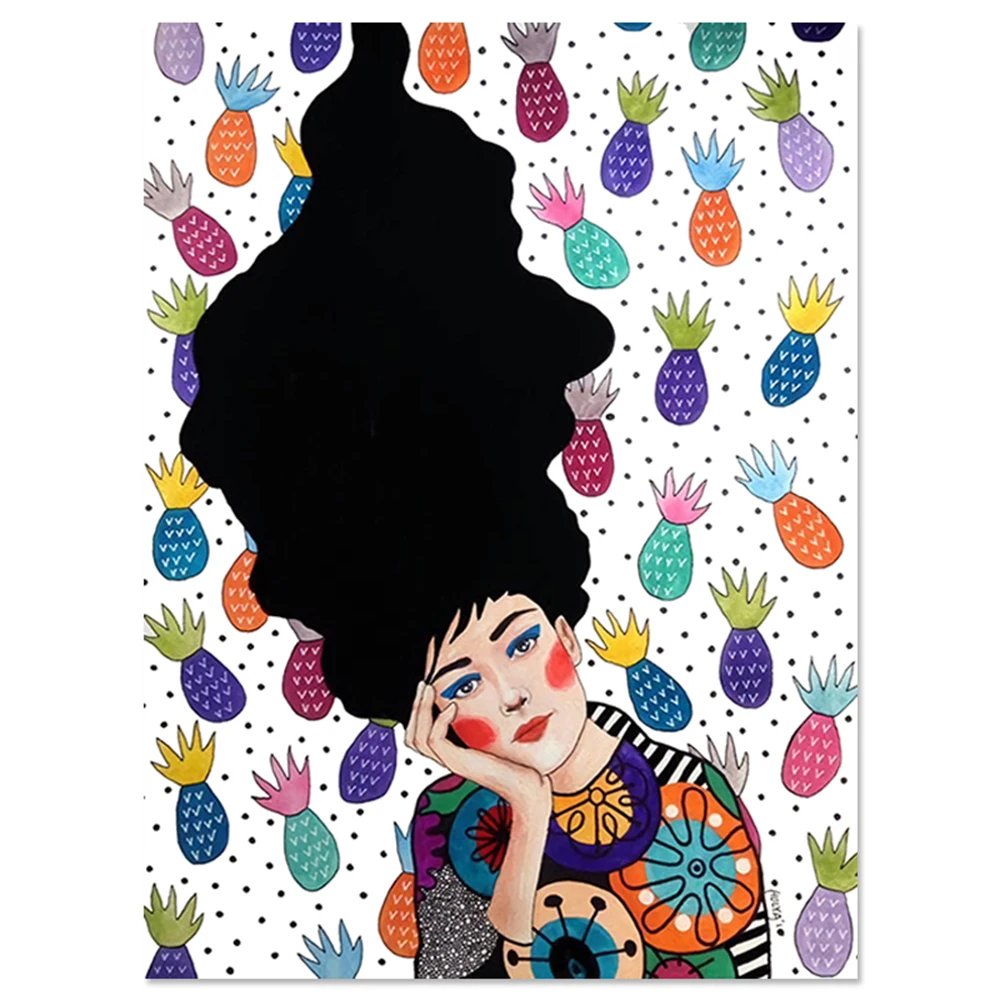 Абстрактная девочка Цветок Птица настенная живопись холст скандинавский постер