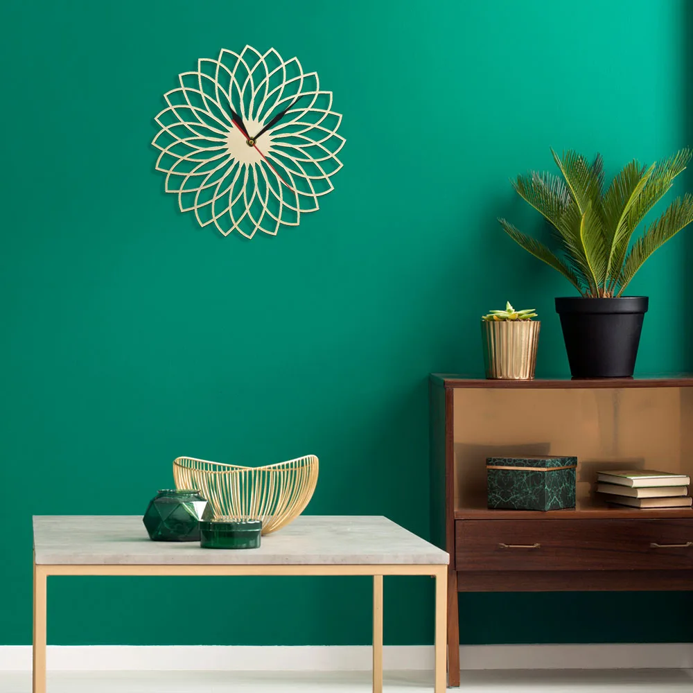 С цветочным принтом, мандалой Wall Art современный геометрический лазерная резка деревянные настенные часы машина дизайнерская вышивка настенные часы стильный Декор для дома