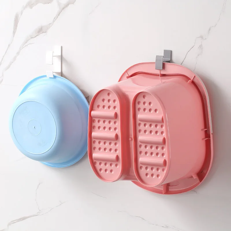 

2021 New Traceless Plastic Washbasin Hook Non Punching Bathroom Wall Hanging Bath Basin Shelf Strong Nail Free Hook Hot Sale