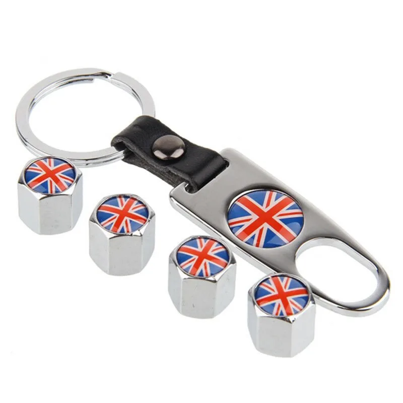 

British Flag Car Tyre Valve Cap Tire Air Dust Stem Covers With Keychain Tool Accessories For BMW Mini Cooper JCW One Car Style