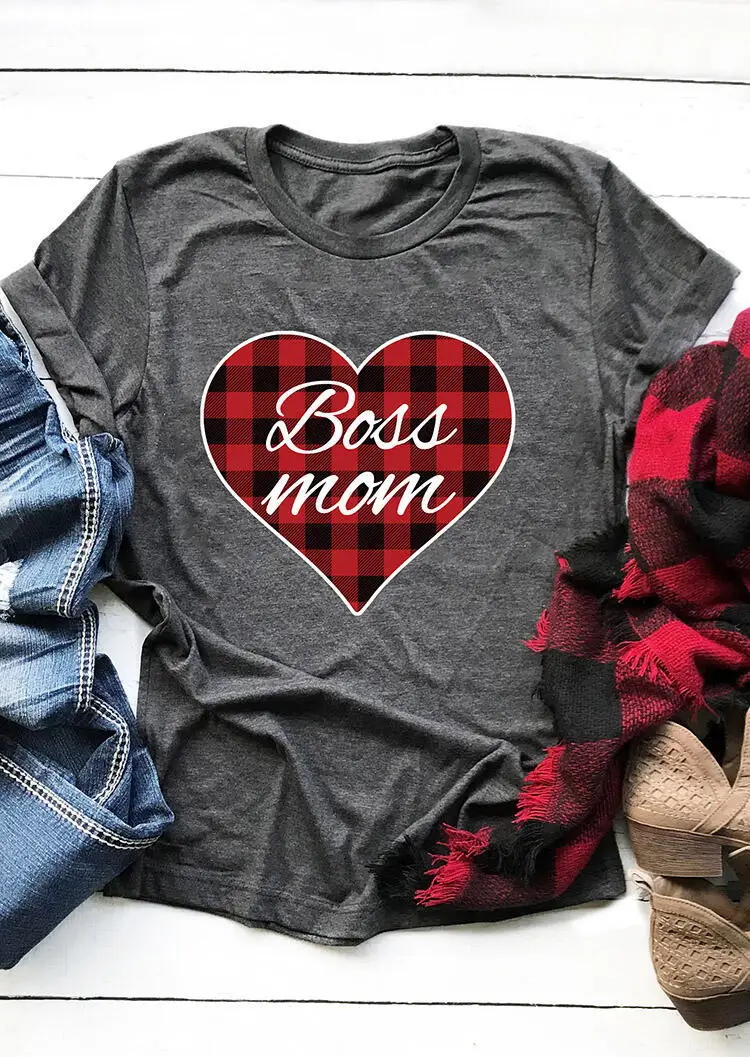 

Carney Valentine's Day blouse boss mom printed round neck short sleeve T-shirt
