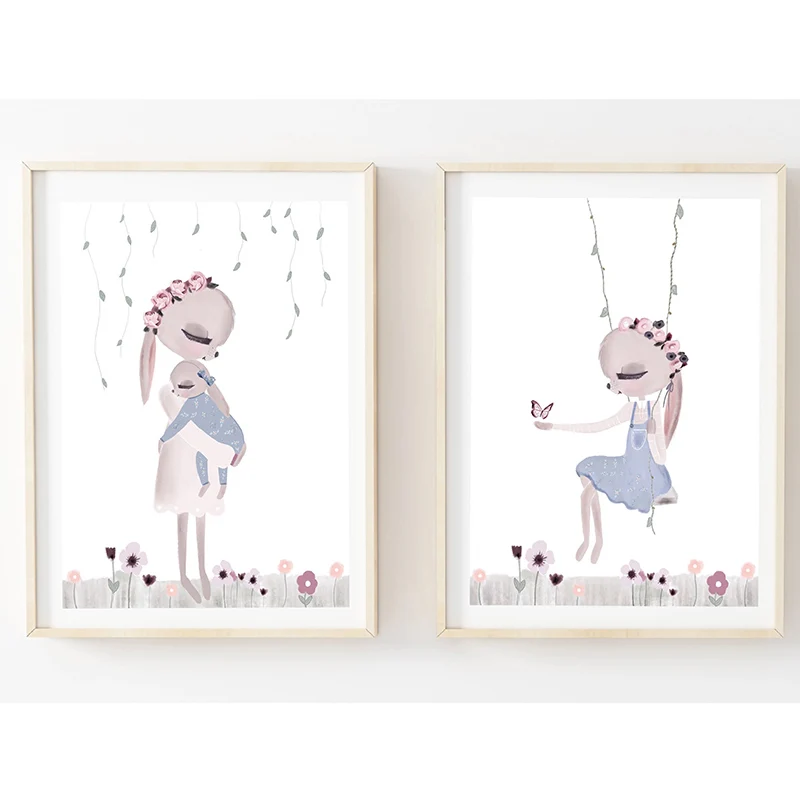 

Canvas Painting Wall Art Poster Kids Nursery Print Cartoon Deer Posters Pink Mother Love Wall Pictures Girl Room Decor