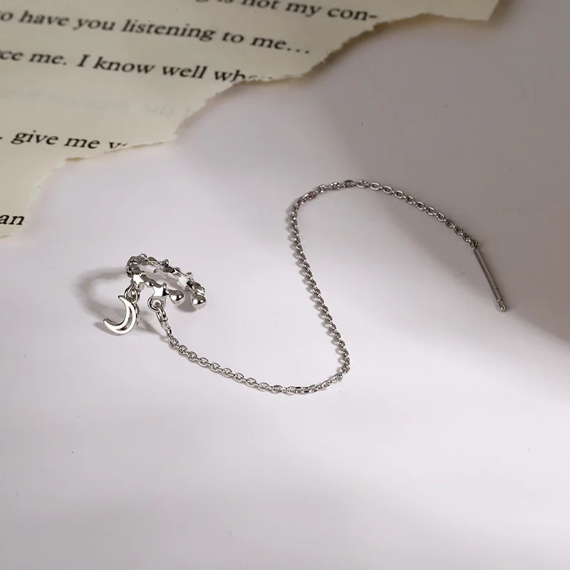 

1 Pcs 925 Sterling Silver Piercing Tassel Star Moon Stud Earrings For Women Girls Wedding Jewelry Pendientes eh1194