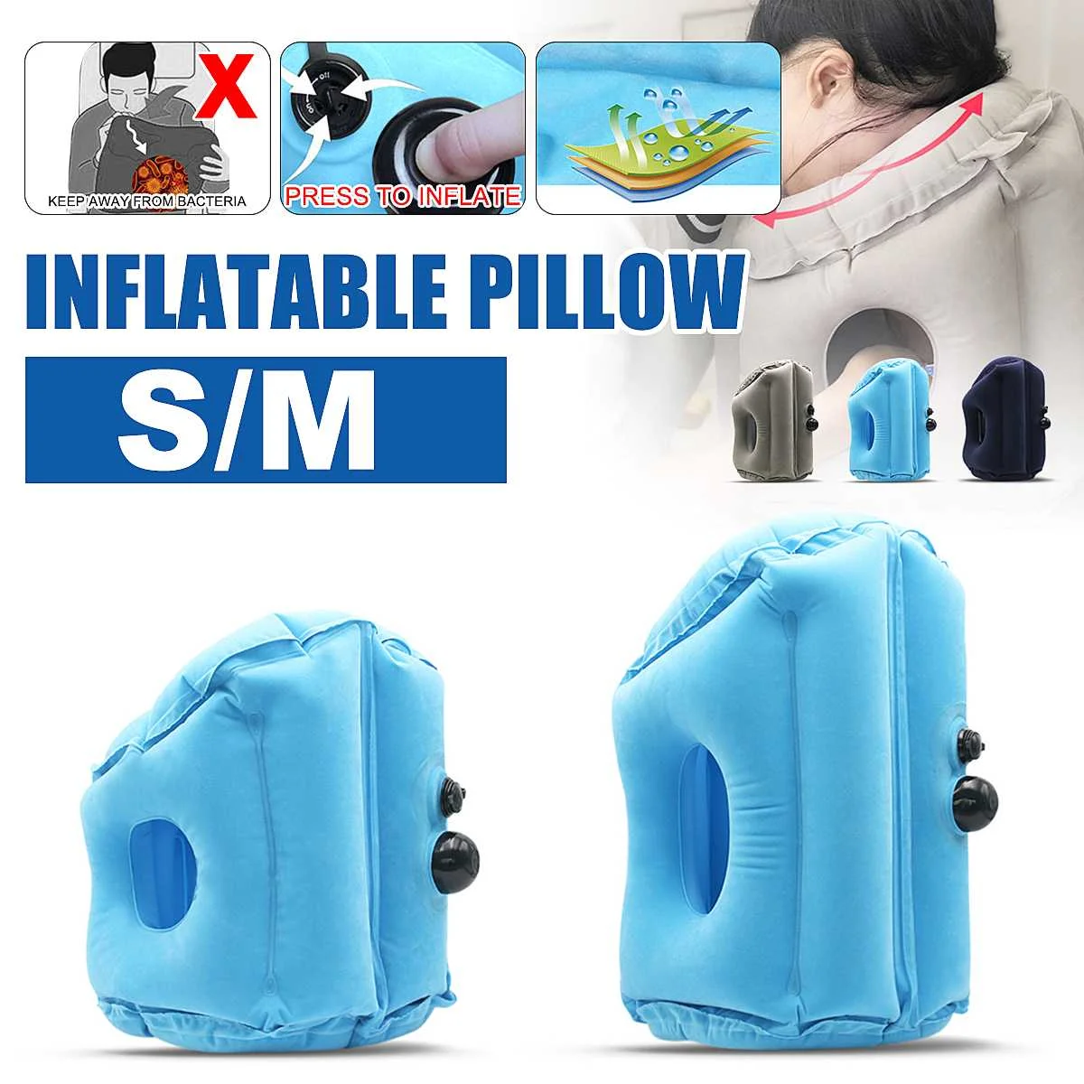 

Inflatable Travel Sleeping Bag Flocking Portable Cushion Neck Pillow for Men Women Outdoor Airplane Flight Train Sleeping Easy