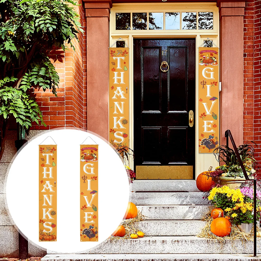 

1 Pair Of Thanksgiving Hanging Banners Thanksgiving Day Couplets Fall Harvest Door Sign Turkey Maple Leaves Pumpkin Door Banner