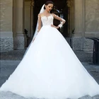 Новинка 2020, Великолепное Кружевное Свадебное платье, прозрачное свадебное платье с глубоким круглым декольте, выполненное на заказ, свадебное платье с длинным рукавом