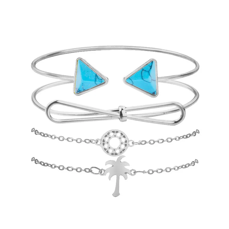 4 шт./компл. богемное очарование кокосовое дерево треугольный камень браслет с