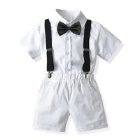white summer kids boys clothing 1 to 7 years children sets shirt shorts with belt bow 4 pieces outfit for baby toddler costume