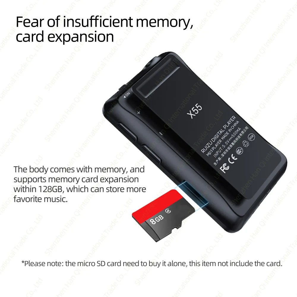 RUIZU X55 Клип Спорт Bluetooth MP3 плеер 8 Гб мини с экраном Поддержка TF карты, FM, запись, электронная книга, часы, шагомер музыкальный плеер