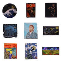excellent quality art figures van gogh oil painting enamel pin brooches for clothes backpack collar hat badge lapel pins gifts